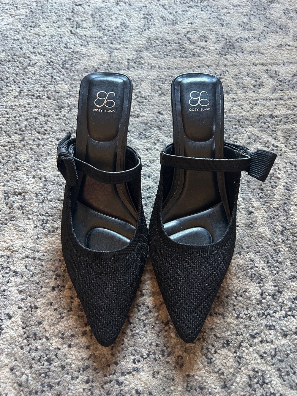 Cosy Island Black Pointed Mary Jane Bow Heels - Picture 2 of 8